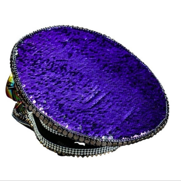 🔥 Burning Man Purple Sequin Hat with Googles - Picture 3 of 4